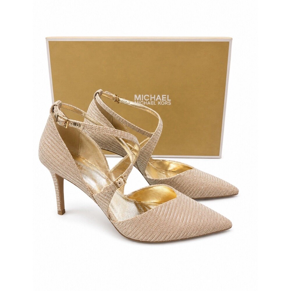 Michael Kors Women's Adela Flex Pumps Gold Glitter Chain Mesh Size 7.5M NIB